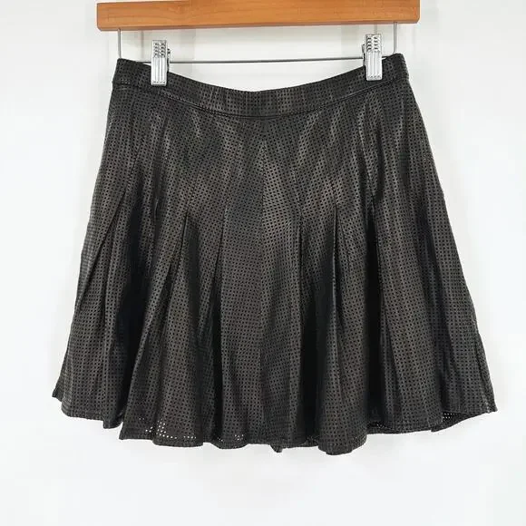 AS by DF Rio Perforated 100% Lamb Leather Mini Skirt 2 Pleated Tennis Luxe Edgy - Picture 5 of 7